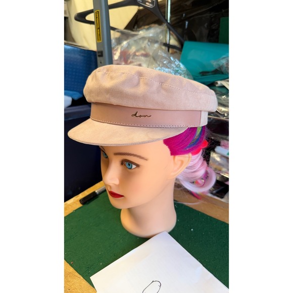 Don Paris Women‎ Beige Baker Boy Newsboy Hat Lambskin Leather Trim Size S main image 6